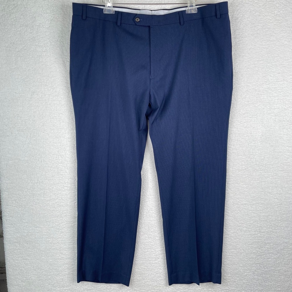 Ralph Lauren Mens Navy Blue Micro Check Dress Pants Flat Front 42x31